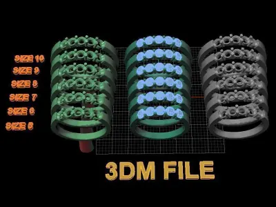5 Stone Diamond Ring Band Engagement 3mm 3D print model