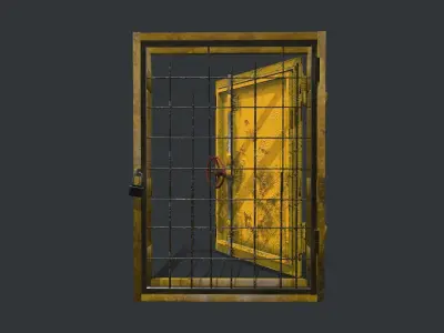 Old metal door with lattice and lock Low-poly 3D model Low-poly 3D model