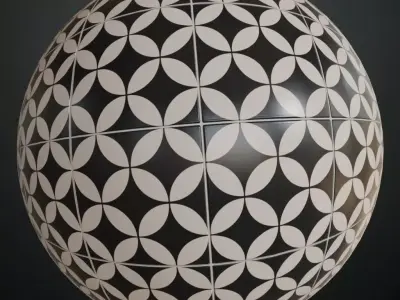 Modern Black and White Petal Geometric Tiles PBR Seamless Texture