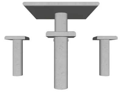 Concrete Table With 4 Benches 3D model