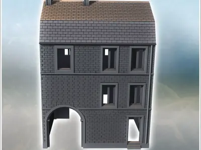 Modern two-story brick house with large wooden door and Mansard  3D print model