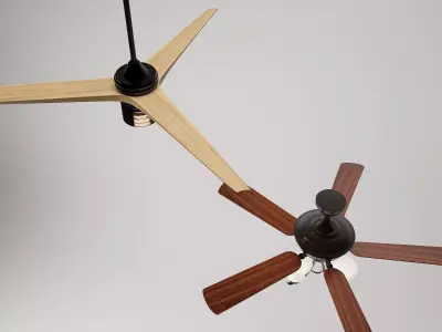Modern Wooden Ceiling Fan Set 3D model