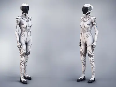 White Female Cyborg 3D model