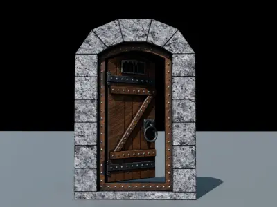Low Poly Medieval Door  or Ancient Door Texture and Low-poly 3D model