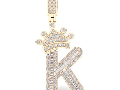 Crown Initial  K  Letter Pendant 3D print model