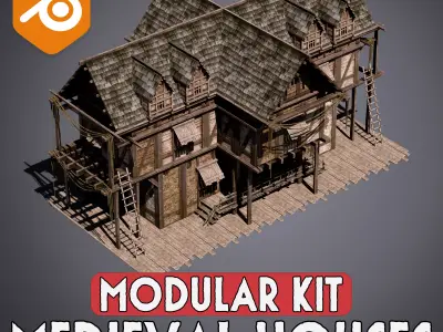 Medieval Houses Modular Kit Low-poly 3D model