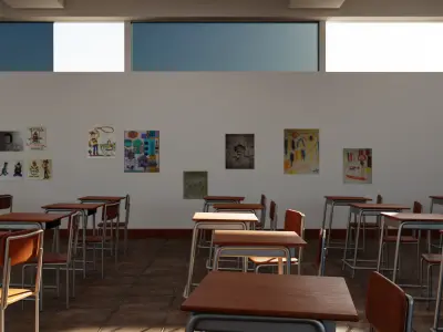 Realistic Classroom Model Game Ready  Archviz PBR Low-poly 3D model