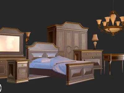 Vintage Furniture Bedroom Pack PBR Game Ready Low-poly 3D model