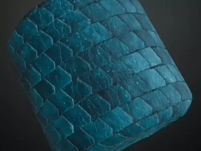 Green Teal Mosaic Fan Scale Ceramic Tiles PBR Seamless Texture