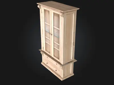 Vintage Display Cabinet  Classic Wooden Showcase with Glass  3D model