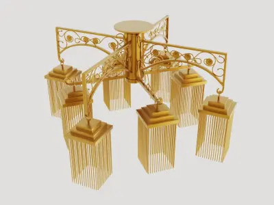 Chandelier gold with four lights 3D model