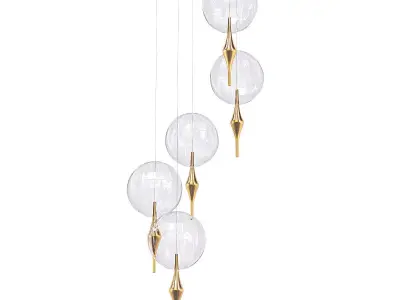 ONEIRIC pendant light with five glass balls hanging from it 3D model