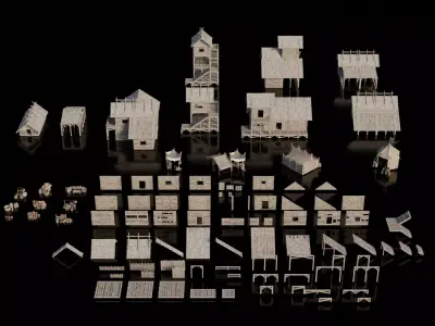 Game Assets Medieval House  Modular Assets - Village Props  Low-poly 3D model