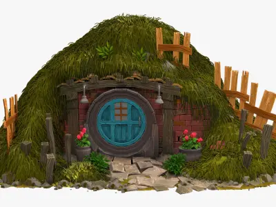 Old Hobbit House in the Hill V-Ray Fur  high-poly 3D model
