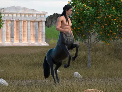  Creature Long Hair Centaur Rigged for Cinema 4D 