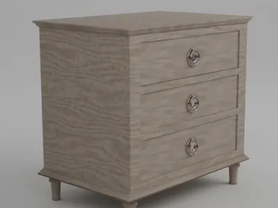 Light Brown 3-Drawer Wood Nightstand Table- Bedside Table 3D model
