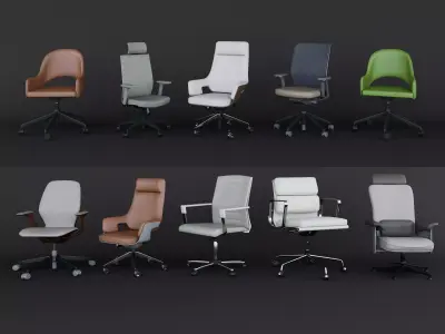 Collection of modern office chair 3D models Low-poly 3D model