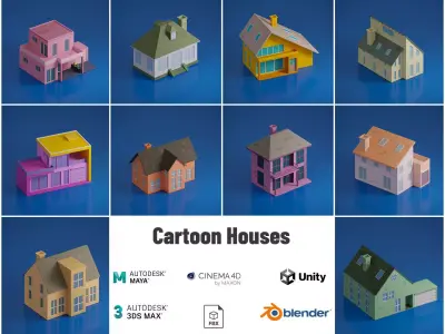 Cartoon Houses Low- Poly Low-poly 3D model