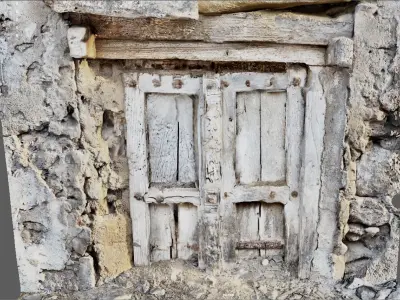 Broken wooden door in a state of disrepair 3D model
