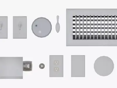 WALL PROPS 1 Light Switch Vent Toilet Paper Smoke Alarm Outlet Low-poly 3D model