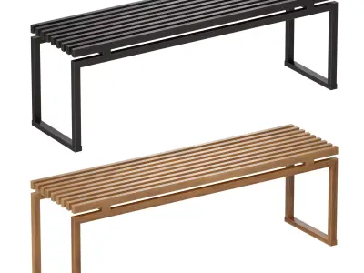 Wooden slatted bench made of light and dark wood 3D model