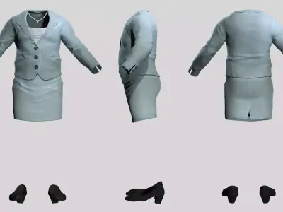 Female Business Suit - Blue Blazer Skirt Uniform Low-poly 3D model
