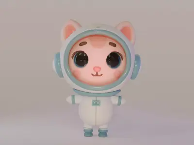 Cartoon Cat in Space Suit Low-poly 3D model