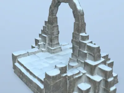 gate 1 stone archway in snow Low-poly 3D model