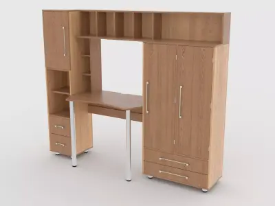 computer desk wall 4 Low-poly 3D model