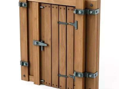 Rustic Wooden Garden Gate with Hardware Low-poly 3D model