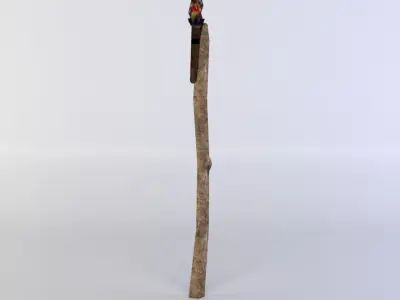 Torch wooden stick with bird Low-poly 3D model