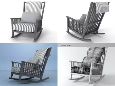 Gray four different rocking chairs 3D model