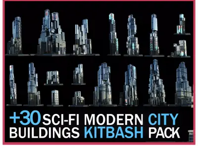 30 Sci Fi Futuristic Modern City Building Pack Kitbash Bundle