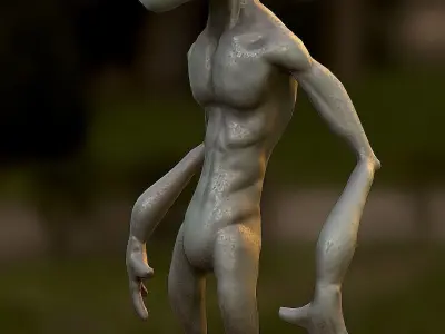 Alien on grassy field Low-poly 3D model