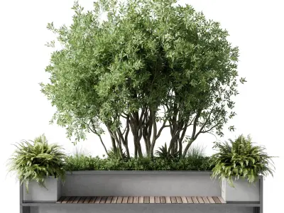 Urban Environment - Urban Furniture - Green Benches With tree 41 Low-poly 3D model