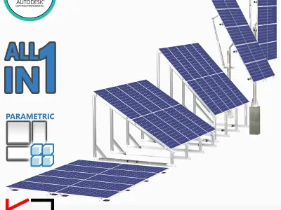 All-In-One Adjustable Mounted Solar Module Array 3D model
