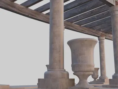 PERGOLA1 pergola with columns and pots 3D model