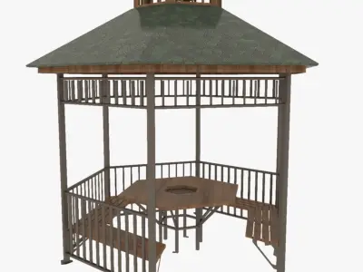 Metal  Wooden Garden Pergola Gazebo Arbor Collection 3D Model Pack