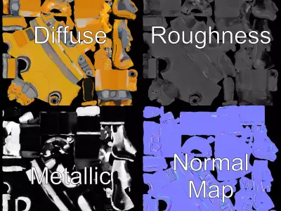 Yellow Robot Character model pack with Articulated Limbs Low-poly 3D model