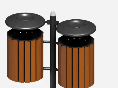 Double wooden circular cage  trash can with tap cover Low-poly 3D model