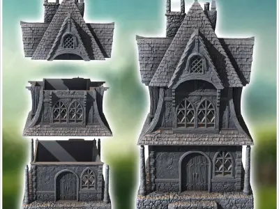 Large medieval house with awning and concave roofs 36 - Medieval 3D print model