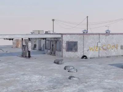 Abandoned Petrol Station Low-poly 3D model