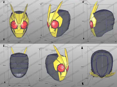 Kamen Rider Zero One Helmet paper papekura Low-poly 3D model