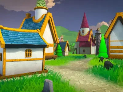 Whimsical Village Landscape Game Ready Cinematic Scene  3D model