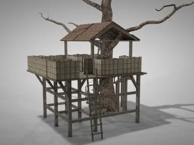 Cute Tree House Low-poly 3D model