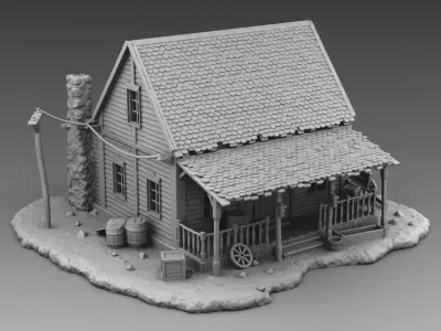 Residential building with a chimney 3D print model