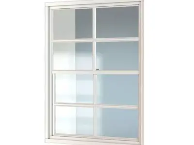 White Wood Window With Glass 3D model