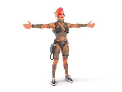 Tattooed Cyberpunk Model Pack Low-poly 3D model