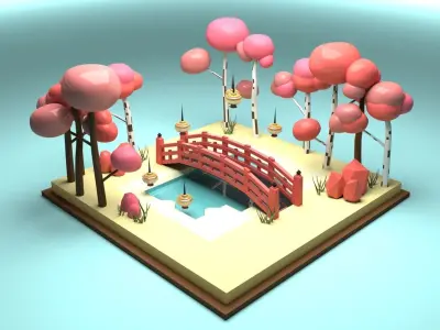 Isometric Garden Low-poly 3D model Low-poly 3D model