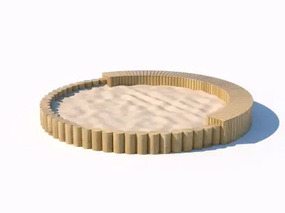Circular wooden sandbox with integrated seating 3D model